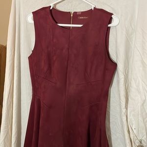 Calvin Klein wine colored sleeveless suede-feel A-line dress
